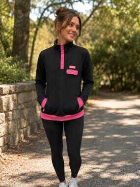 NWT Simply Southern Black Pink Quilted Snap Pullover Sweatshirt Size Small